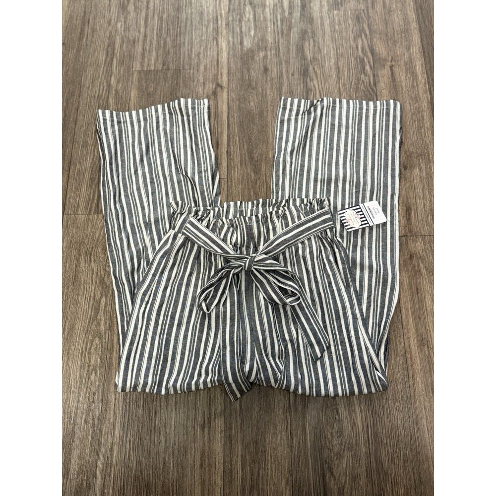 Hemish Gry whte Stripe Pant Wbelt TieWaist Wide leg linen beachy laganlook S NWT